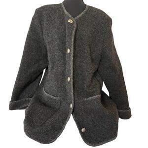 Vintage LL Bean Boiled Wool Jacket Austria Womens Large Gray Cardigan Coat Metal